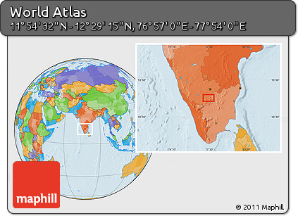 Political Location Map of the Area around 12° 11' 54" N, 77° 25' 30" E