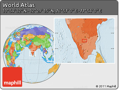 Political Location Map of the Area around 12° 11' 54" N, 77° 25' 30" E