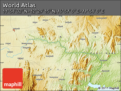 Physical Map of the Area around 12° 11' 54" N, 77° 25' 30" E