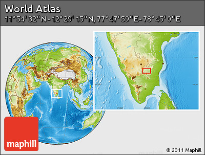 Physical Location Map of the Area around 12° 11' 54" N, 78° 16' 30" E