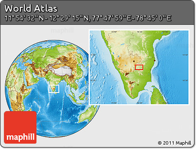Physical Location Map of the Area around 12° 11' 54" N, 78° 16' 30" E