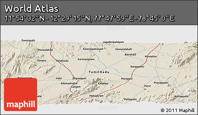 Shaded Relief Panoramic Map of the Area around 12° 11' 54" N, 78° 16' 30" E