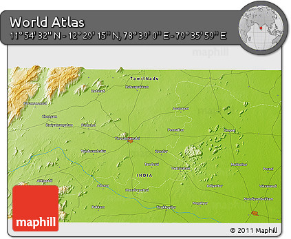 Physical 3D Map of the Area around 12° 11' 54" N, 79° 7' 30" E