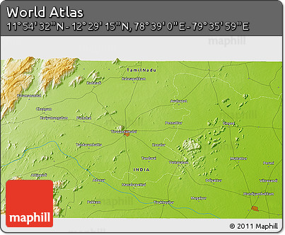 Physical 3D Map of the Area around 12° 11' 54" N, 79° 7' 30" E