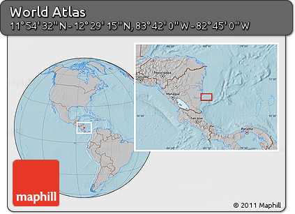 Gray Location Map of the Area around 12° 11' 54" N, 83° 13' 29" W, hill shading