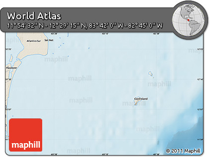 Shaded Relief Map of the Area around 12° 11' 54" N, 83° 13' 29" W