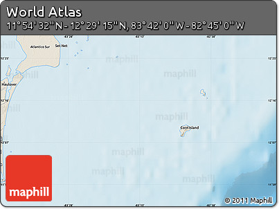 Shaded Relief Map of the Area around 12° 11' 54" N, 83° 13' 29" W