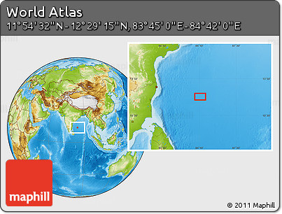 Physical Location Map of the Area around 12° 11' 54" N, 84° 13' 29" E
