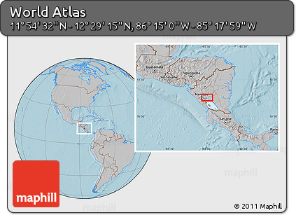 Gray Location Map of the Area around 12° 11' 54" N, 85° 46' 30" W, hill shading