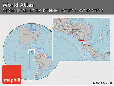 Gray Location Map of the Area around 12° 11' 54" N, 85° 46' 30" W, hill shading