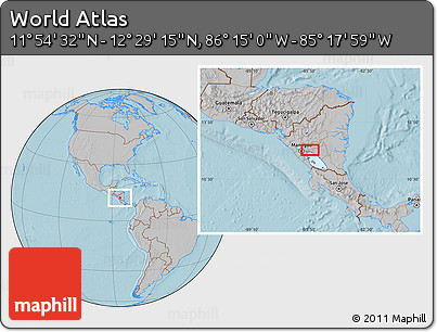 Gray Location Map of the Area around 12° 11' 54" N, 85° 46' 30" W, hill shading