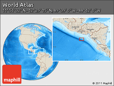 Shaded Relief Location Map of the Area around 12° 11' 54" N, 89° 10' 30" W