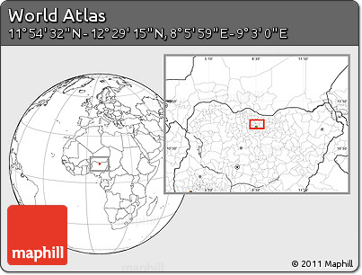 Blank Location Map of the Area around 12° 11' 54" N, 8° 34' 29" E