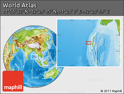 Physical Location Map of the Area around 12° 11' 54" N, 91° 52' 30" E
