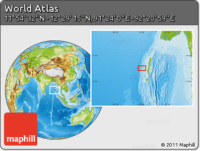 Physical Location Map of the Area around 12° 11' 54" N, 91° 52' 30" E