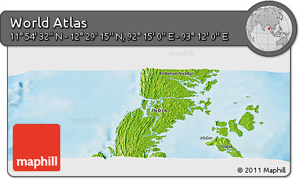 Physical Panoramic Map of the Area around 12° 11' 54" N, 92° 43' 29" E