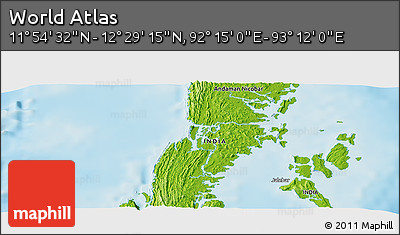 Physical Panoramic Map of the Area around 12° 11' 54" N, 92° 43' 29" E