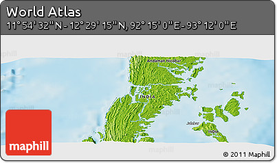 Physical Panoramic Map of the Area around 12° 11' 54" N, 92° 43' 29" E