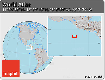 Gray Location Map of the Area around 12° 11' 54" N, 92° 34' 29" W