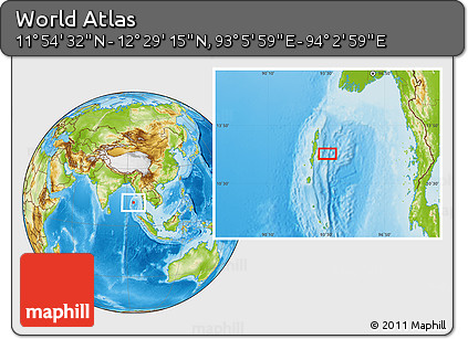 Physical Location Map of the Area around 12° 11' 54" N, 93° 34' 29" E