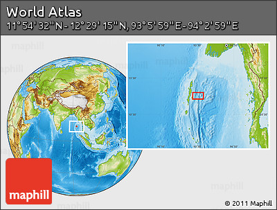 Physical Location Map of the Area around 12° 11' 54" N, 93° 34' 29" E