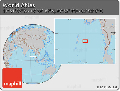 Gray Location Map of the Area around 12° 11' 54" N, 94° 25' 30" E