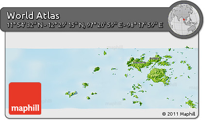 Physical Panoramic Map of the Area around 12° 11' 54" N, 97° 49' 29" E