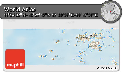 Shaded Relief Panoramic Map of the Area around 12° 11' 54" N, 97° 49' 29" E