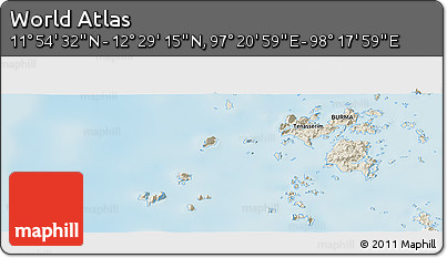 Shaded Relief Panoramic Map of the Area around 12° 11' 54" N, 97° 49' 29" E