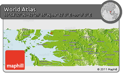 Physical Panoramic Map of the Area around 12° 11' 54" N, 98° 40' 30" E