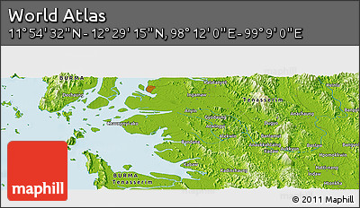 Physical Panoramic Map of the Area around 12° 11' 54" N, 98° 40' 30" E