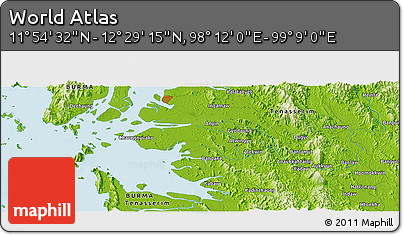 Physical Panoramic Map of the Area around 12° 11' 54" N, 98° 40' 30" E
