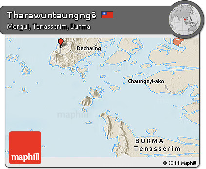 Shaded Relief Panoramic Map of Tharawuntaungngē
