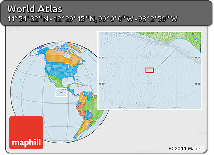 Political Location Map of the Area around 12° 11' 54" N, 98° 31' 30" W