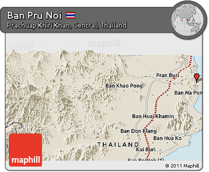 Shaded Relief Panoramic Map of Ban Pru Noi