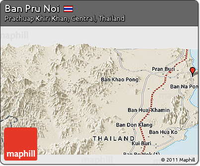 Shaded Relief Panoramic Map of Ban Pru Noi