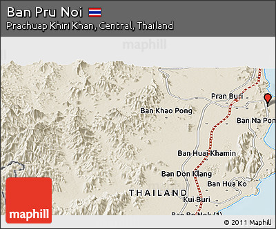 Shaded Relief Panoramic Map of Ban Pru Noi