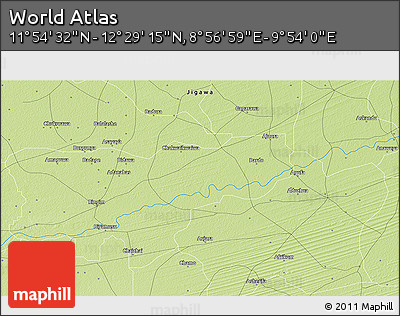 Physical 3D Map of the Area around 12° 11' 54" N, 9° 25' 30" E