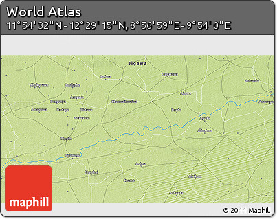 Physical 3D Map of the Area around 12° 11' 54" N, 9° 25' 30" E
