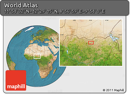 Satellite Location Map of the Area around 12° 11' 54" N, 9° 25' 30" E