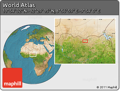 Satellite Location Map of the Area around 12° 11' 54" N, 9° 25' 30" E