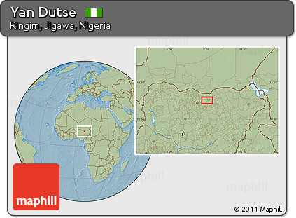Savanna Style Location Map of Yan Dutse, hill shading