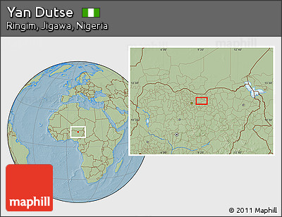 Savanna Style Location Map of Yan Dutse, hill shading