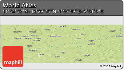 Physical Panoramic Map of the Area around 12° 11' 54" N, 9° 25' 30" E