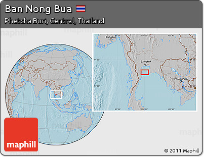 Gray Location Map of Ban Nong Bua, hill shading