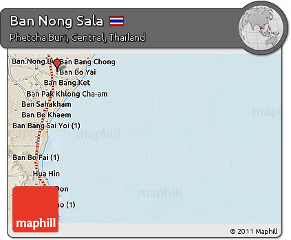 Shaded Relief Panoramic Map of Ban Nong Sala