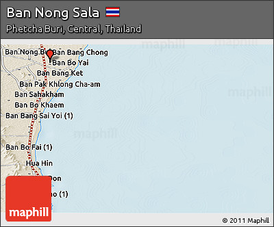 Shaded Relief Panoramic Map of Ban Nong Sala