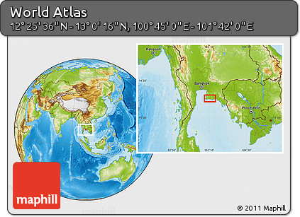 Physical Location Map of the Area around 12° 42' 56" N, 101° 13' 29" E