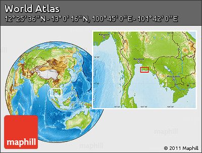 Physical Location Map of the Area around 12° 42' 56" N, 101° 13' 29" E