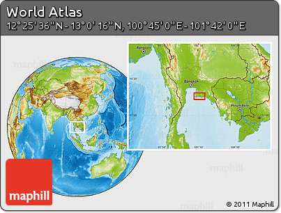 Physical Location Map of the Area around 12° 42' 56" N, 101° 13' 29" E